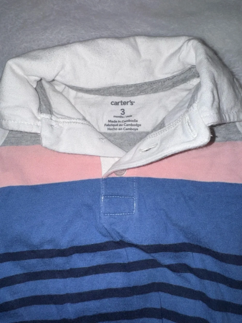 Carter's Striped Polo Romper in Blue, Pink & White